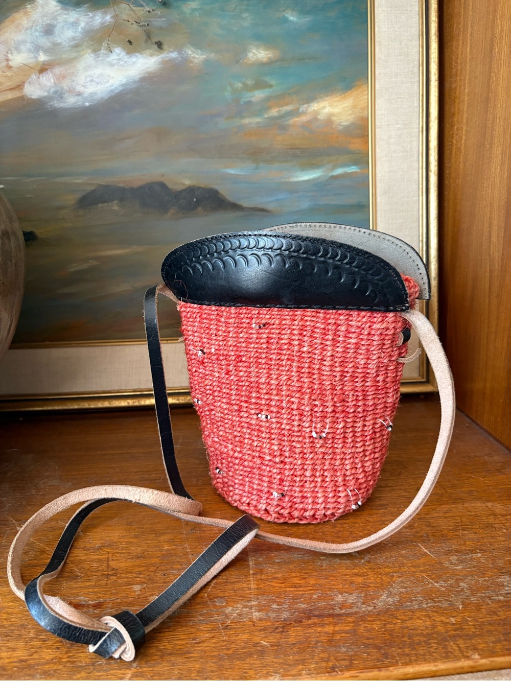 VTG Handmade Boho Western Leather Woven Shoulder Crossbody Bag